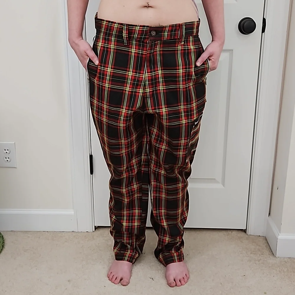 Y2K Vtg Bondage Pants Plaid DOGPILE 90s Rare Gwen Stefani unisex Straps - Picture 4 of 14